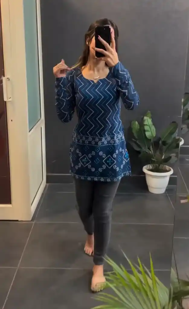 Blue Cotton Short Kurti for Women.png